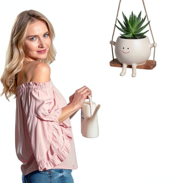 AFFLAT Smiley Face Hanging Planter Resin Garden Decor-3