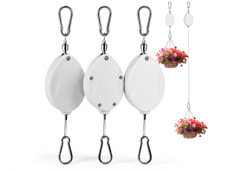 ZUZUAN retractable plant hanger mounted on a brick wall with hanging plants