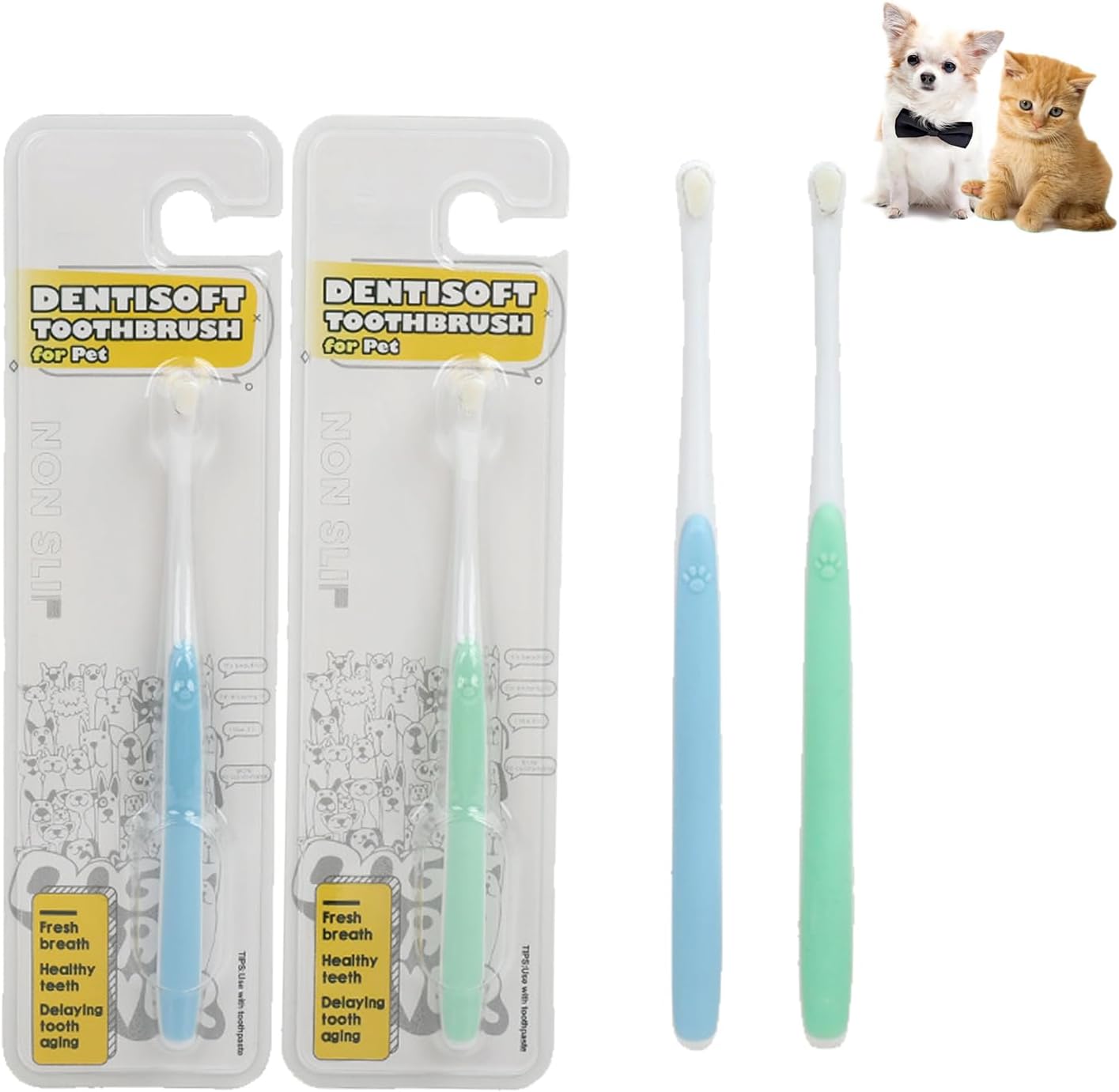 JGocot microhead pet toothbrush in use on a small dog