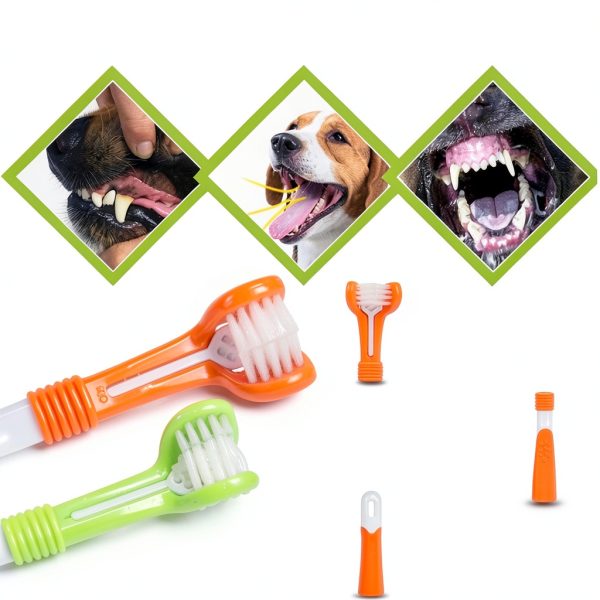 Zeyaa Pet Toothbrush Kit Triple Head Dog Cat Dental Care-2