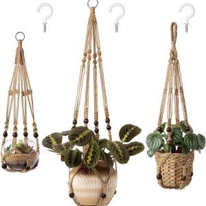 Mkono Jute Hanging Planter Foldable Modern Indoor Plant Pot-0