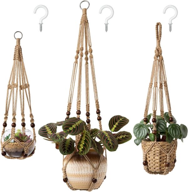 Mkono Jute Hanging Planter Foldable Modern Indoor Plant Pot-0