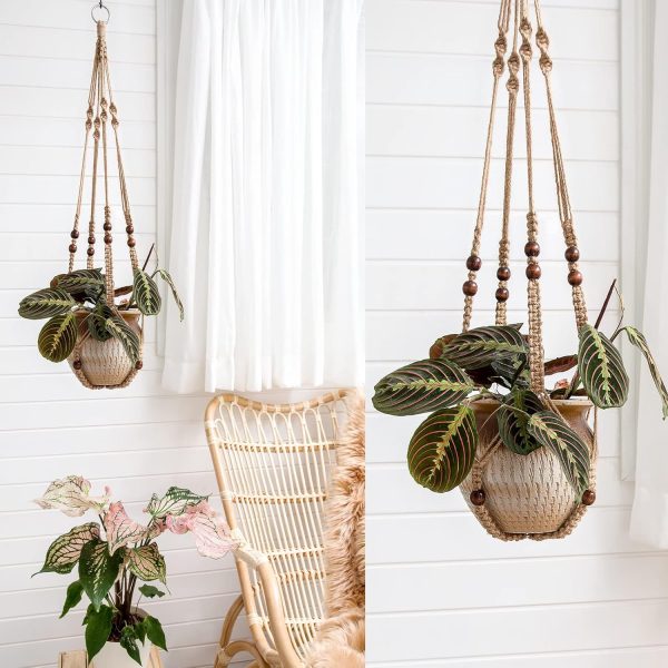 Mkono Jute Hanging Planter Foldable Modern Indoor Plant Pot-2