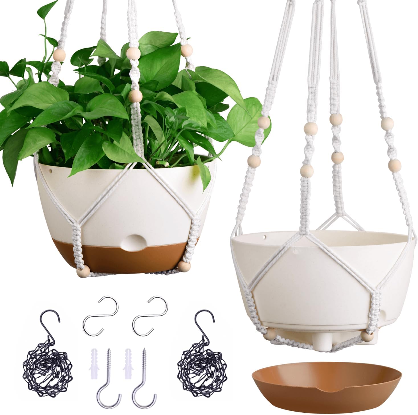 Montresor self-watering hanging planter displayed with vibrant flowers in a garden setting.