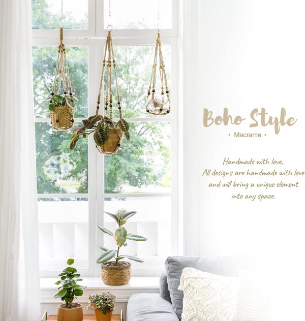 Mkono Jute Hanging Planter Foldable Modern Indoor Plant Pot-1