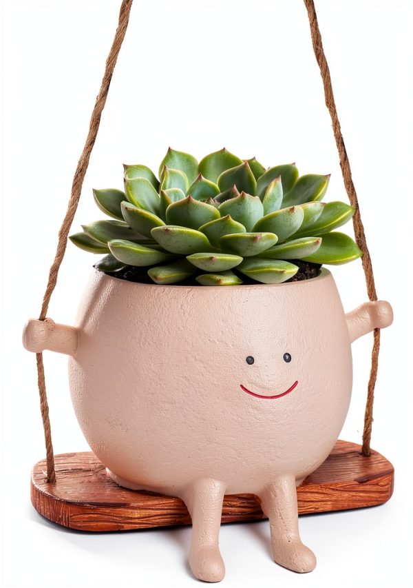 AFFLAT Smiley Face Hanging Planter Resin Garden Decor-0