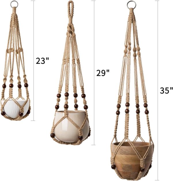 Mkono Jute Hanging Planter Foldable Modern Indoor Plant Pot-5