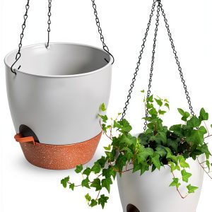Vanslogreen Hanging Planter Set 2‑Piece 8″ White Plastic Self‑Watering-0