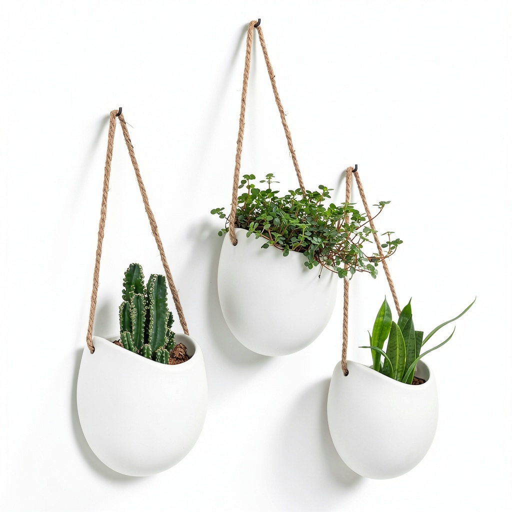 Kazai ceramic wall planters mounted on a living room wall