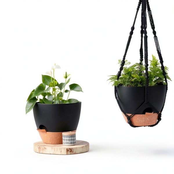 Hanging Planter GARDIFE 10 Inch Matte Black Self Watering Set-5