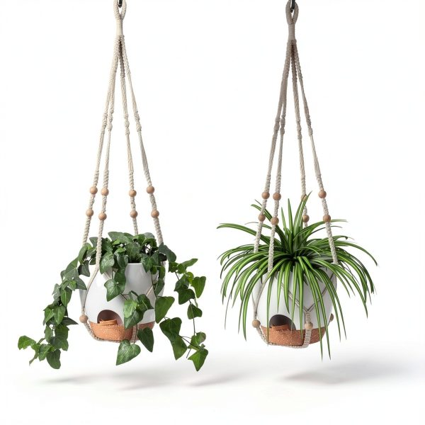 GARDIFE Hanging Planter 8" Set with Self Watering Saucer – White-4