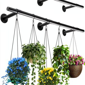 Hanging Planter Uoveya Metal Wall Mount Set 2‑Piece Black 63in Length-0