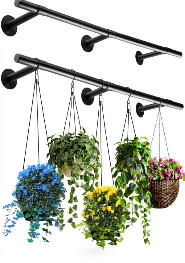 Hanging Planter Uoveya Metal Wall Mount Set 2‑Piece Black 63in Length-0