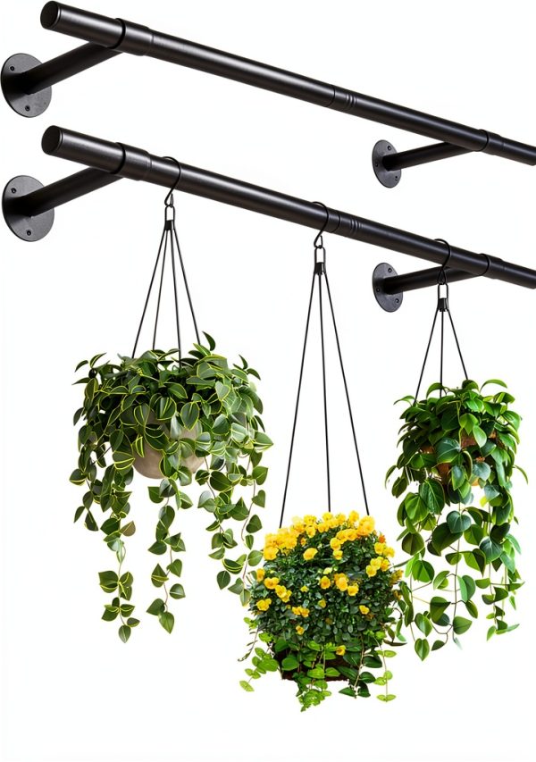 Uoveya Metal Hanging Plant Hanger 31.5in Black Wall Mounted 2‑pcs Set-0