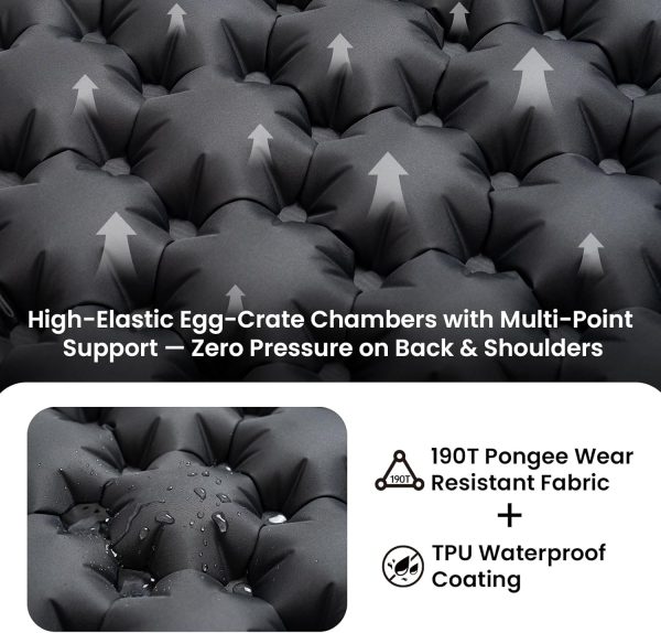 ONETIGRIS Blackcrystal Sleeping Pad, Ultralight Camping Sleeping Pad with Pillow Built-in Foot Pump Inflatable Sleeping Mat Compact for Camping Backpacking Hiking Traveling Tent-5
