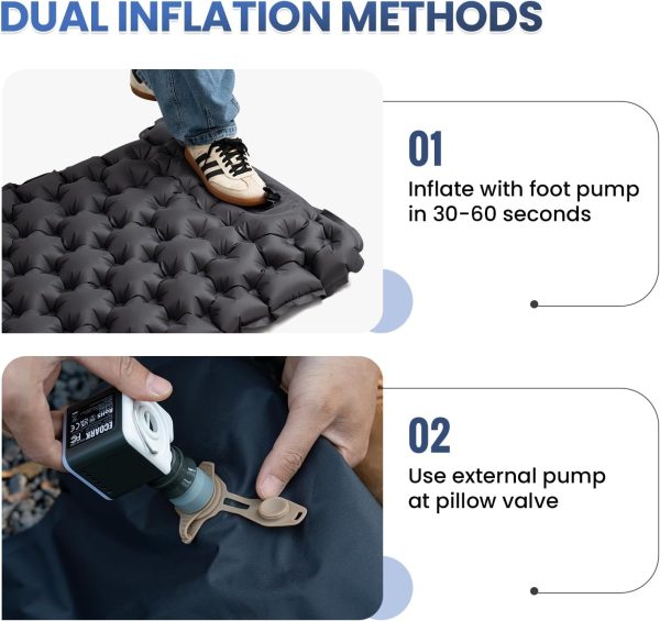 ONETIGRIS Blackcrystal Sleeping Pad, Ultralight Camping Sleeping Pad with Pillow Built-in Foot Pump Inflatable Sleeping Mat Compact for Camping Backpacking Hiking Traveling Tent-3